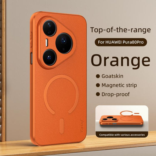 Goatskin Vegan Leather Magnetic Phone Case, For Huawei Pura 80 Pro 5G, For Huawei Pura 80 5G, For Huawei Nova 14, For Huawei Pura 70 Pro, For Huawei Pura 70