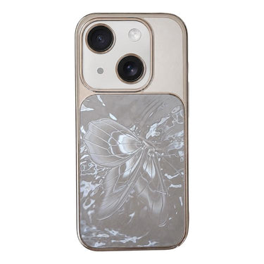 Butterfly Pattern Electroplated PC + Glass Phone Case, For iPhone 15, For iPhone 14, For iPhone 14 Pro, For iPhone 14 Pro Max