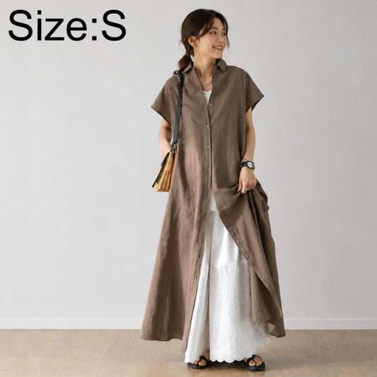 Short Sleeve Casual Short Sleeve Lapel Shirt Dress, S, M, L, XL, 2XL S / Coffee