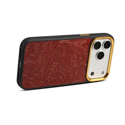 Denior A26+2 Leather Retro Flower Texture Phone Case, For iPhone 17 Pro Max, For iPhone 17 Pro, For iPhone 16 Pro Max, For iPhone 16 Pro, For iPhone 15 Pro Max, For iPhone 15 Pro