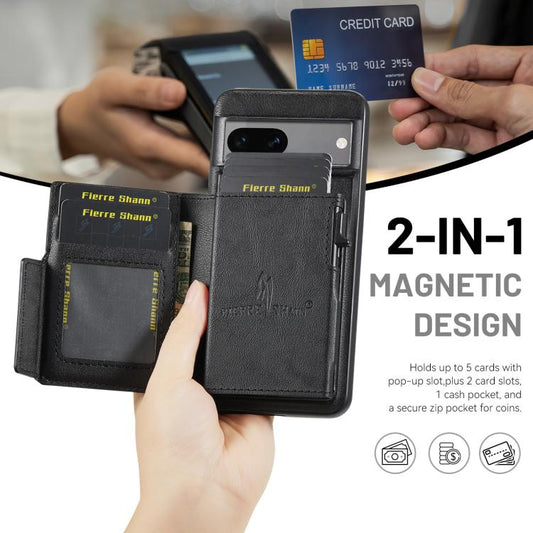 Fierre Shann Oil Wax Vegan Leather Magnetic Card Holder Back Phone Case, For Google Pixel 8a, For Google Pixel 8 Pro, For Google Pixel 8, For Google Pixel 7a