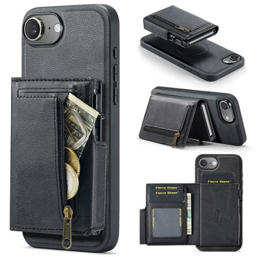 Fierre Shann Oil Wax Vegan Leather Magnetic Card Holder Back Phone Case, For iPhone 17e / 16e, For iPhone 17 Pro Max, For iPhone 17 Pro, For iPhone 17