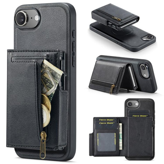 Fierre Shann Oil Wax Vegan Leather Magnetic Card Holder Back Phone Case, For iPhone 17e / 16e, For iPhone 17 Pro Max, For iPhone 17 Pro, For iPhone 17