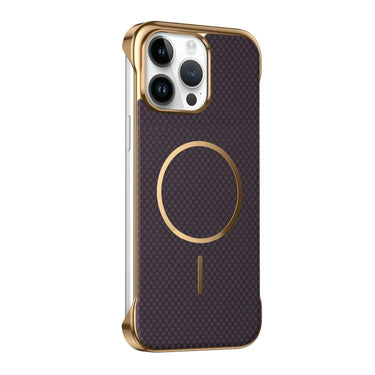 Borderless Kevlar Texture Electroplated Magnetic Phone Case, For iPhone 14 Pro Max, For iPhone 13 Pro Max, For iPhone 13 Pro, For iPhone 13