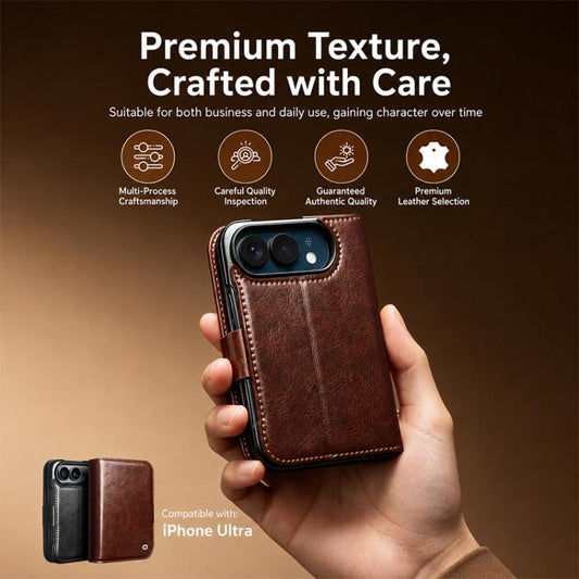QIALINO Classic 103 Buckle Genuine Leather Phone Case, For iPhone Fold