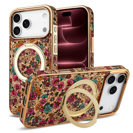 Flower Language Gear Magnetic Phone Case with Rotating Ring Holder, For iPhone 18 Pro Max / 17 Pro Max