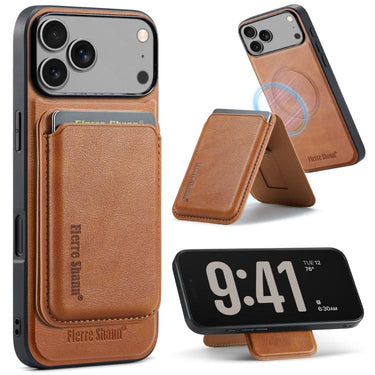 Fierre Shann Oil Wax Vegan Leather Magnetic Folding Card Wallet Phone Case, For iPhone 18 Pro / 17 Pro, For iPhone 18 Pro Max / 17 Pro Max, For iPhone 17e / 16e, For iPhone 17