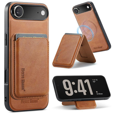 Fierre Shann Oil Wax Vegan Leather Magnetic Folding Card Wallet Phone Case, For iPhone Air, For iPhone 16 Pro Max, For iPhone 16 Pro, For iPhone 16 Plus