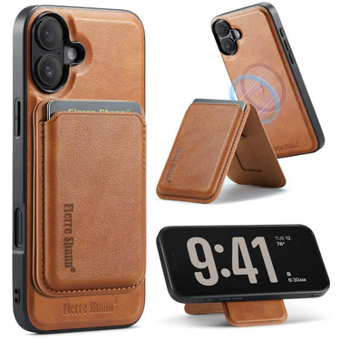 Fierre Shann Oil Wax Vegan Leather Magnetic Folding Card Wallet Phone Case, For iPhone 16, For iPhone 15 Pro Max, For iPhone 15 Pro, For iPhone 15 Plus / 14 Plus