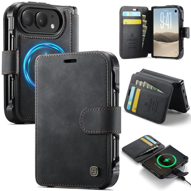 AutSpace A15 Retro Magnetic Clasp Vegan Leather Phone Case, For iPhone Duo