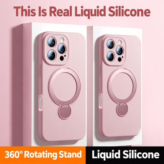 Liquid Silicone 360 Rotating Holder Magnetic Phone Case, For iPhone 16 Pro, For iPhone 16