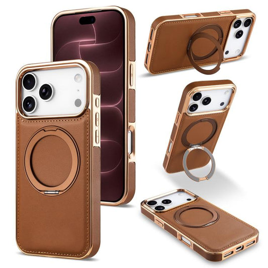 Solid Color Vegan Leather Rotating Holder Magnetic Phone Case, For iPhone 18 Pro/17 Pro, For iPhone 18 Pro Max/17 Pro Max