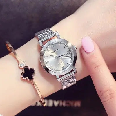 GIMTO Brand Women Quartz Silver Watch Metal Bracelet Wrist Watches Analog Ladies Dress Hand Clock Montre Femme