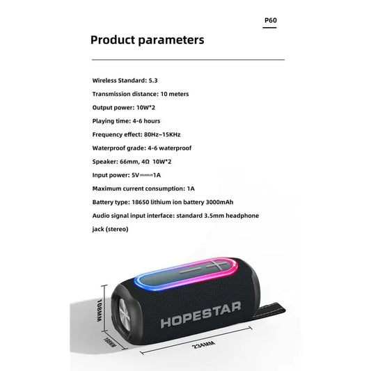 HOPESTAR P60 IPX6 Waterproof 10W 66mm Outdoor Bluetooth Speaker Utrano