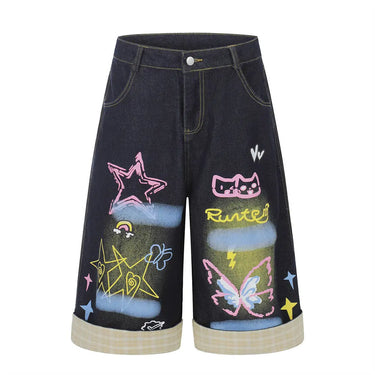 Hand drawn graffiti denim shorts