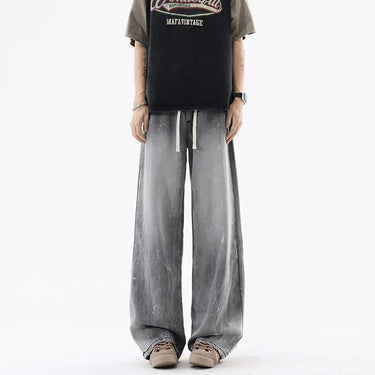 Ice Silk Denim Pants Men Retro Loose Basic Versatile Drape Wide Leg Long Pants