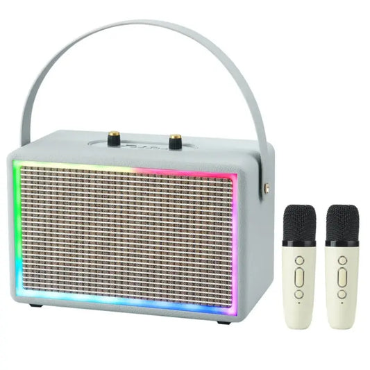 Leather Colorful Light Effect Karaoke Audio Retro Outdoor Bluetooth Speaker, Dual-microphone, Single Speaker - UTrano