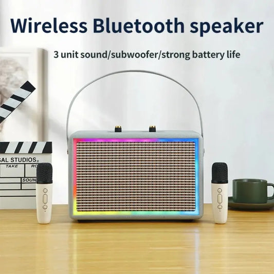 Leather Colorful Light Effect Karaoke Audio Retro Outdoor Bluetooth Speaker, Dual-microphone, Single Speaker - UTrano