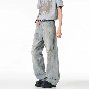 Lightweight Paint Splatter Ripped Jeans for Men