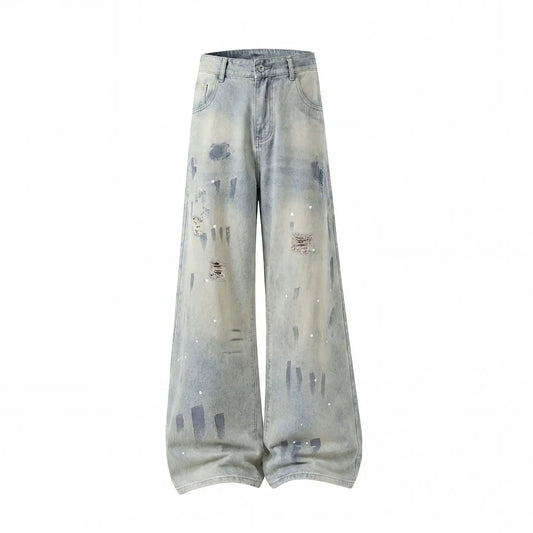 Lightweight Paint Splatter Ripped Jeans for Men