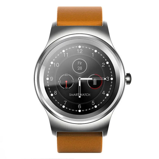 SMA-Round 1.28 inch Color Touch Screen Bluetooth Smart Watch, Waterproof, Support Voice Control / Heart Rate Monitor / Sleep Monitor / Bluetooth Camera, Compatible with Android and iOS System, SMA-Round/Orange Leather Strap, SMA-Round/Silver Leather Strap Utrano