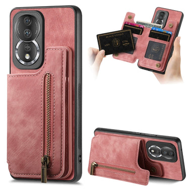 Retro Leather Zipper Wallet Back Phone Case, For Honor Play6C, For Honor X8 5G, For Honor X40i, For Honor 70 Pro