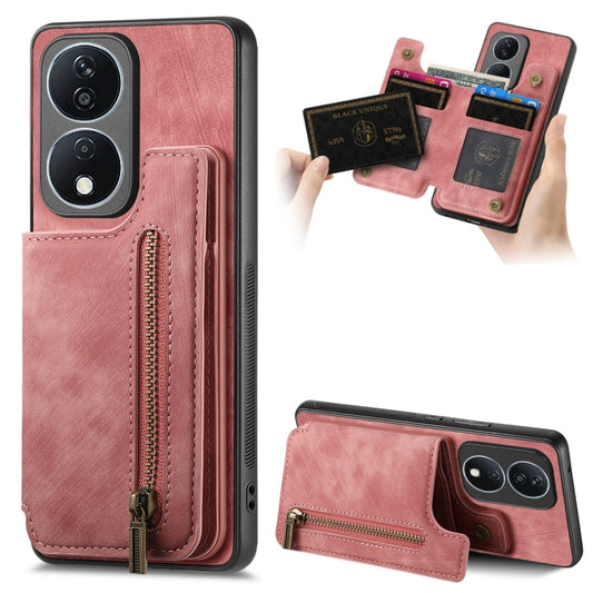 Retro Leather Zipper Wallet Back Phone Case, For Honor X7b, For Honor 100 Pro, For Honor 100, For Honor X50i+