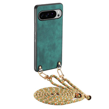 Vintage Leather PC Back Cover Phone Case with Crossbody Strap, For Google Pixel 10 / 10 Pro, For Google Pixel 9 / 9 Pro