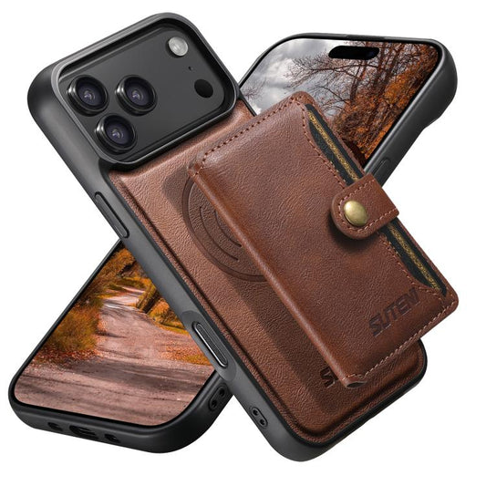 Suteni M4 Magnetic Card Bag MagSafe Leather Phone Case, For iPhone 17 Pro Max, For iPhone 17 Pro, For iPhone 17, For iPhone Air, For iPhone 16 Pro Max, For iPhone 16 Pro, For iPhone 16 Plus, For iPhone 16