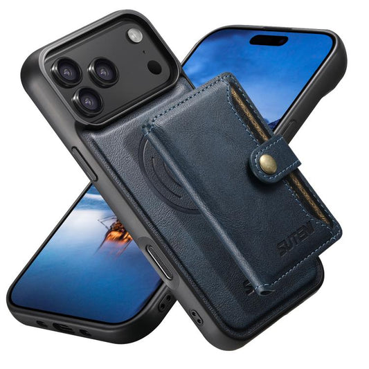 Suteni M4 Magnetic Card Bag MagSafe Leather Phone Case, For iPhone 17 Pro Max, For iPhone 17 Pro, For iPhone 17, For iPhone Air, For iPhone 16 Pro Max, For iPhone 16 Pro, For iPhone 16 Plus, For iPhone 16