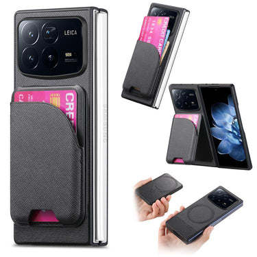 Twill Fabric Leather Skin Card Bag Magnetic Back Phone Case, For Xiaomi Mix Fold 4