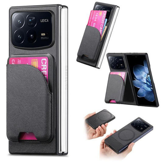Twill Fabric Leather Skin Card Bag Magnetic Back Phone Case, For Xiaomi Mix Fold 4