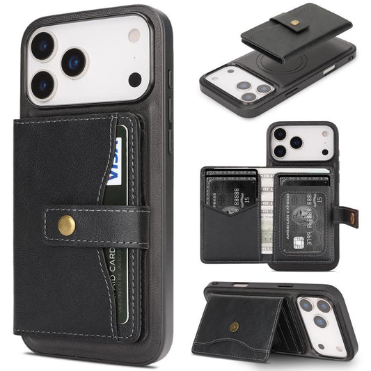 Kalebol Magnetic Button Card Bag MagSafe Ring Leather Phone Case, For iPhone 17 Pro Max, For iPhone 17 Pro, For iPhone 17, For iPhone Air