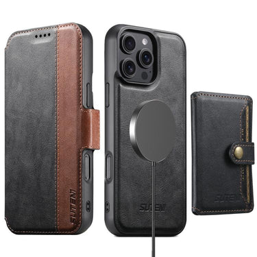 Suteni Q07S1 3-in-1 Detachable Wallet MagSafe Splicing Leather Phone Case, For iPhone 15 Pro Max, For iPhone 15 Pro, For iPhone 15 Plus, For iPhone 15, For iPhone 14 Plus, For iPhone 14, For iPhone 14 Pro, For iPhone 14 Pro Max