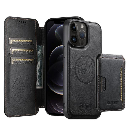 Suteni Q05S3 3-in-1 Detachable Vertical Flip Wallet MagSafe Leather Phone Case, For iPhone 12 Pro