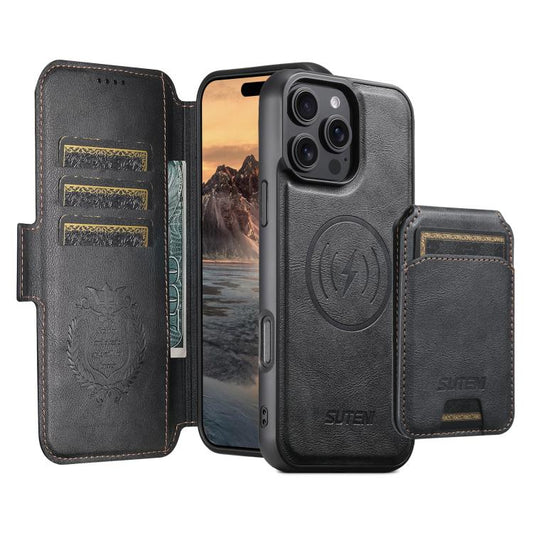 Suteni Q06S2 3-in-1 Detachable Vertical Flip Wallet MagSafe Splicing Leather Phone Case, For iPhone 12 Pro