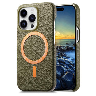 Litchi Texture Brushed MagSafe PU Back Cover Phone Case, For iPhone 15 Plus, For iPhone 15, For iPhone 14 Plus