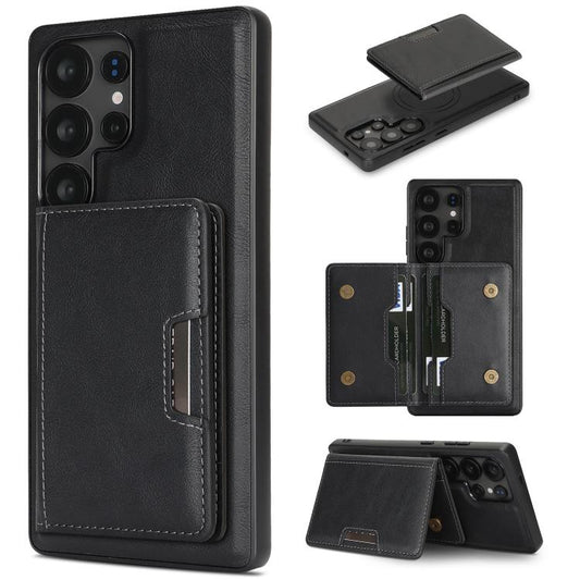Kalebol Strong MagSafe Magnetic Two-Fold Card Bag Leather Phone Case, For Galaxy S22 Ultra 5G