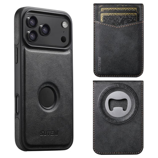 Suteni G1S5 2-in-1 Magnetic Detachable Bottle Opener Card Bag Cow Leather Back Phone Case, For iPhone 17 Pro Max, For iPhone 17 Pro, For iPhone 17, For iPhone Air, For iPhone 16 Pro Max, For iPhone 16 Pro, For iPhone 16 Plus, For iPhone 16