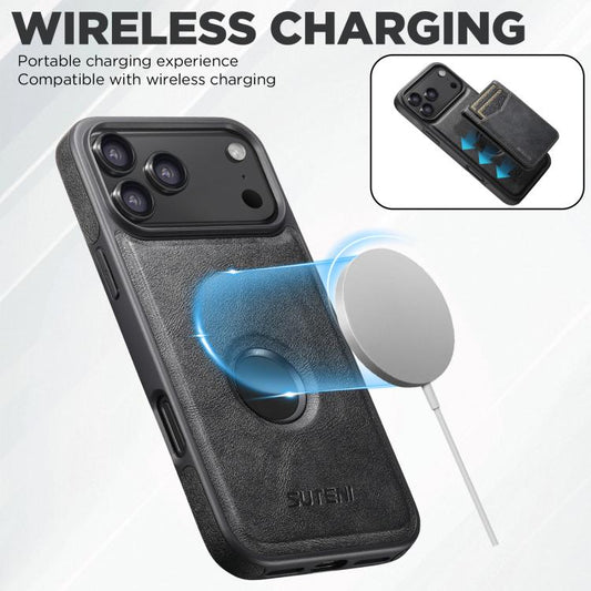 Suteni G1S5 2-in-1 Magnetic Detachable Bottle Opener Card Bag Cow Leather Back Phone Case, For iPhone 17 Pro Max, For iPhone 17 Pro, For iPhone 17, For iPhone Air, For iPhone 16 Pro Max, For iPhone 16 Pro, For iPhone 16 Plus, For iPhone 16