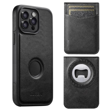 Suteni G1S5 2-in-1 Magnetic Detachable Bottle Opener Card Bag Cow Leather Back Phone Case, For iPhone 13 Pro Max, For iPhone 13 Pro, For iPhone 13, For iPhone 12 / 12 Pro, For iPhone 12 Pro Max