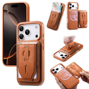 CaseNeo Retro Wristband Elastic Card Bag Magnetic Back Phone Case, For iPhone 17