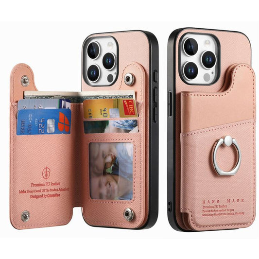 Twill Fabric Ring Multi-card Wallet Vegan Leather Phone Case, For iPhone 13 Pro Max, For iPhone 13 Pro, For iPhone 13