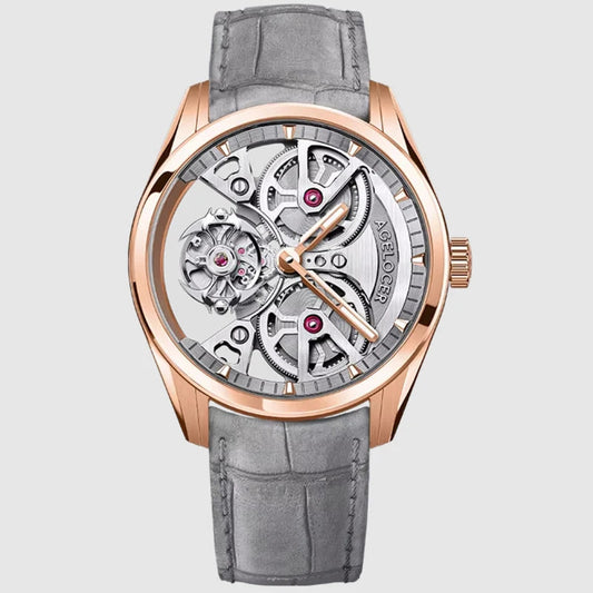 AGELOCER Men's Luxury Skeleton Manual Mechanical Watch Manta Tourbillon Free-sprung Balance Birthday Gift