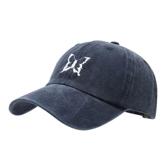 Soft Top Casual Peaked Cap Butterfly Embroidered Sun Hat