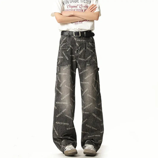 Straight-leg denim pants for men