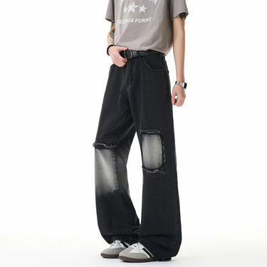 Street Style Light Gray and Charcoal Black Ripped Jeans for Men