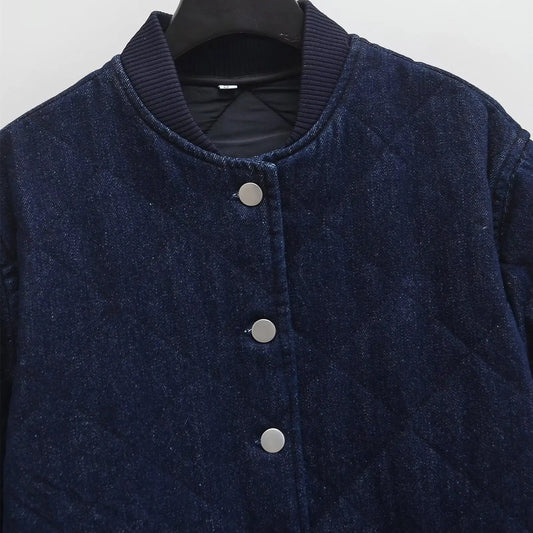 Street standing collar denim washed cotton jacket
