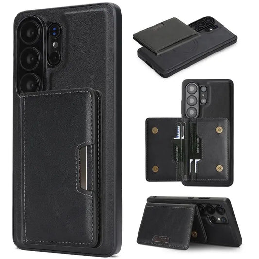 Strong MagSafe Magnetic Two-Fold Card Bag Leather Phone Cases for Samsung Galaxy