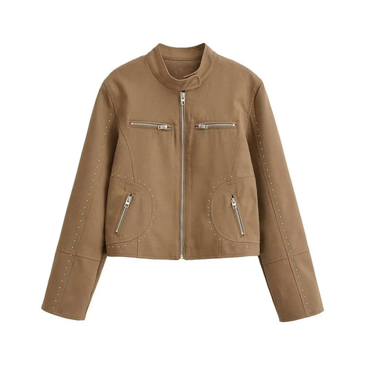 Summer street standing collar studded jacket